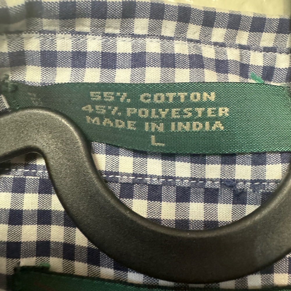 Orvis navy and white gingham button down long sleeve oxford casual shirt - Picture 6 of 9